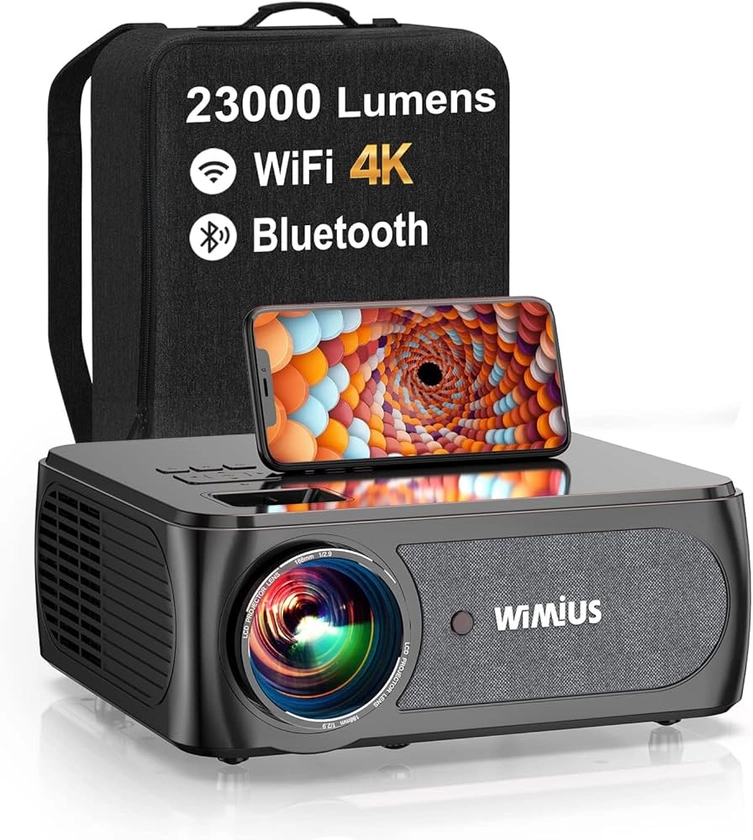 Vidéoprojecteur WiFi Bluetooth 25000 Lumens Full HD 1080P, WiMiUS Projecteur 4K WiFi Bluetooth Supporté Correction 4P/4D Zoom RétroProjecteur WiFi 350'' Home Cinéma pour iOS/Android/PS5 HDMI AV USB