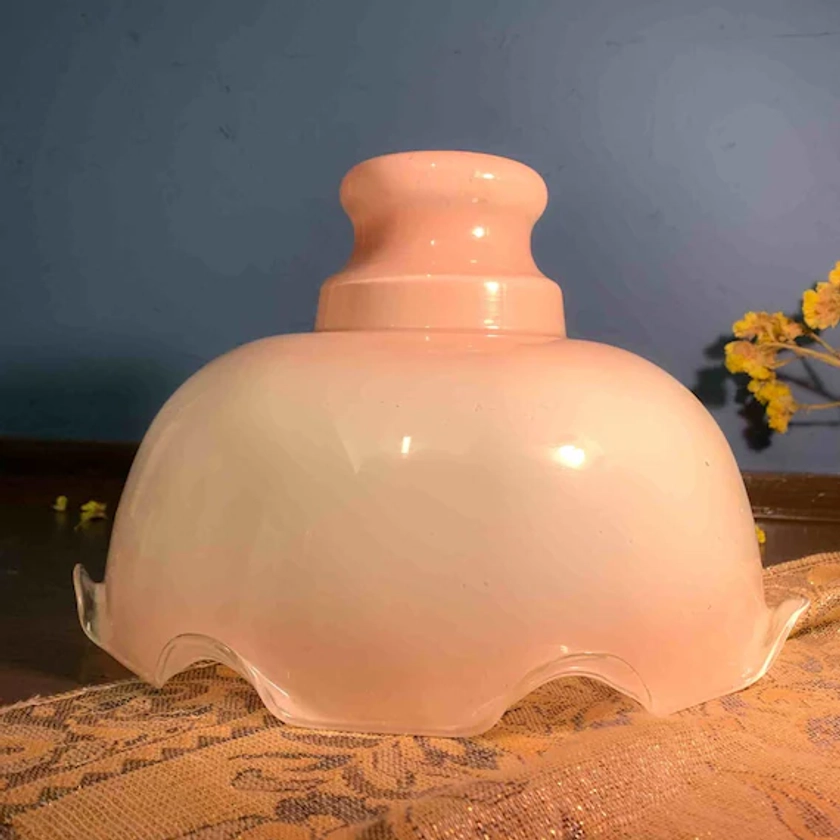 Opaque Glass Light Shade Pink Flower Mid-Century Decorative Lampshade Kitsch