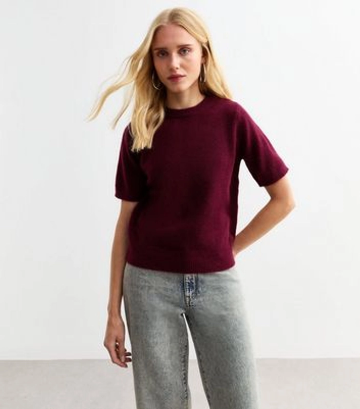 Burgundy Soft Knit Short Sleeve Jumper | New Look