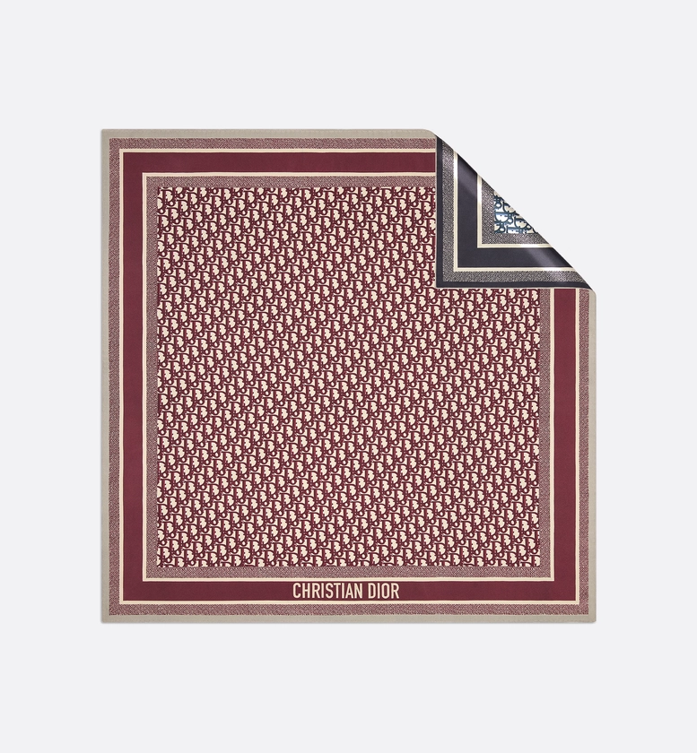 Dior Oblique Diortwin 90 Square Scarf Burgundy and Navy Blue Silk Twill | DIOR