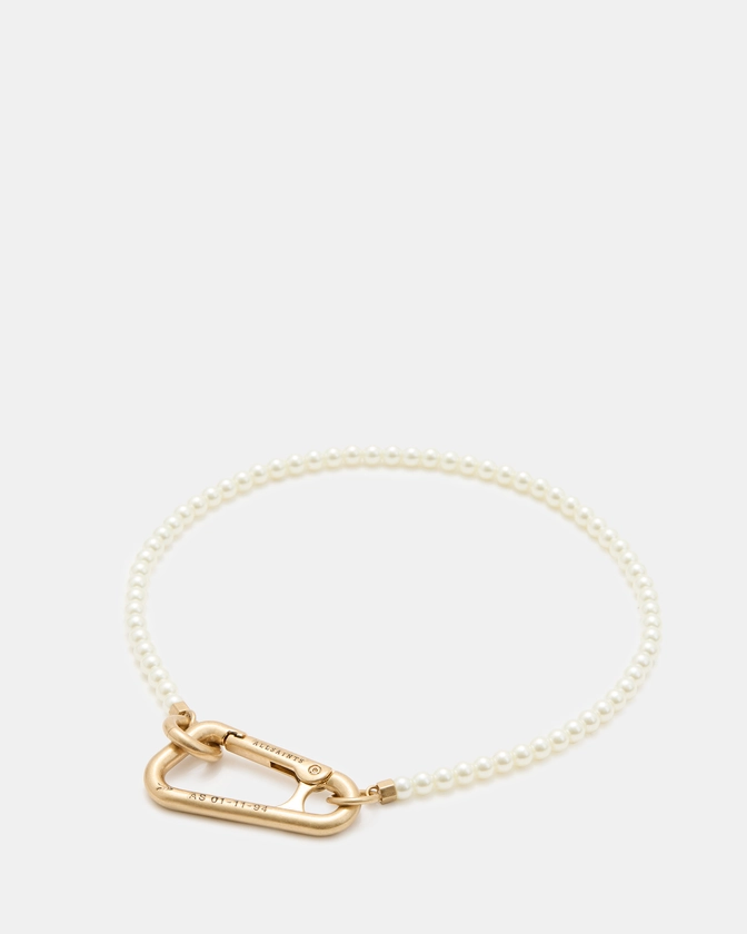 Pearl Carabiner Clasp Necklace WARM BRASS/WHITE | ALLSAINTS