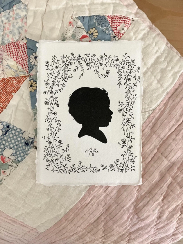 Floral Frame Custom Child Silhouette | Vintage Child Silhouette | Child Portrait | Pet Portrait