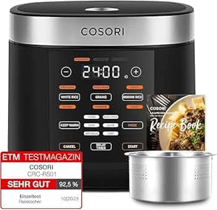 COSORI Rice Cooker, Slow Cooker & Steamer with Ceramic Coated Inner Pot and Fuzzy Logic, 50 Recipes,10 Cups, 5L Capacity, Multi Cooker with 17 Functions, Warmer, Timer