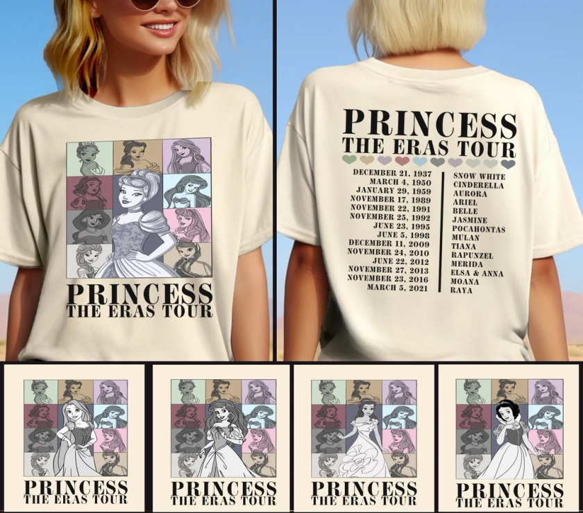 Chemise Disney Princess Eras Tour, t-shirt Disneyworld Girl Trip 2024, chemise Cendrillon, t-shirt princesse Raiponce, chemise blanche comme neige, princesse Belle