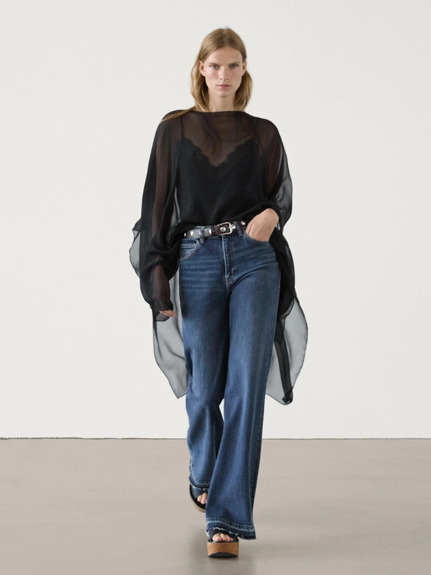 Long semi-sheer silk cape · Black · Scarves | Massimo Dutti