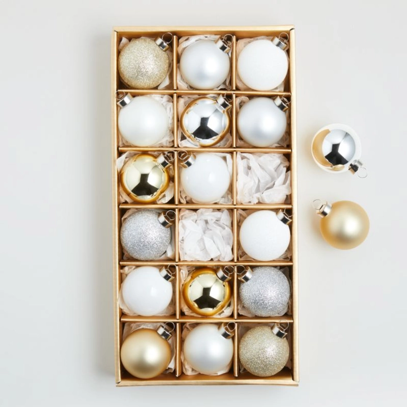 Winter Metallics Ball Christmas Tree Ornaments, Set of 18 + Reviews | Crate & Barrel