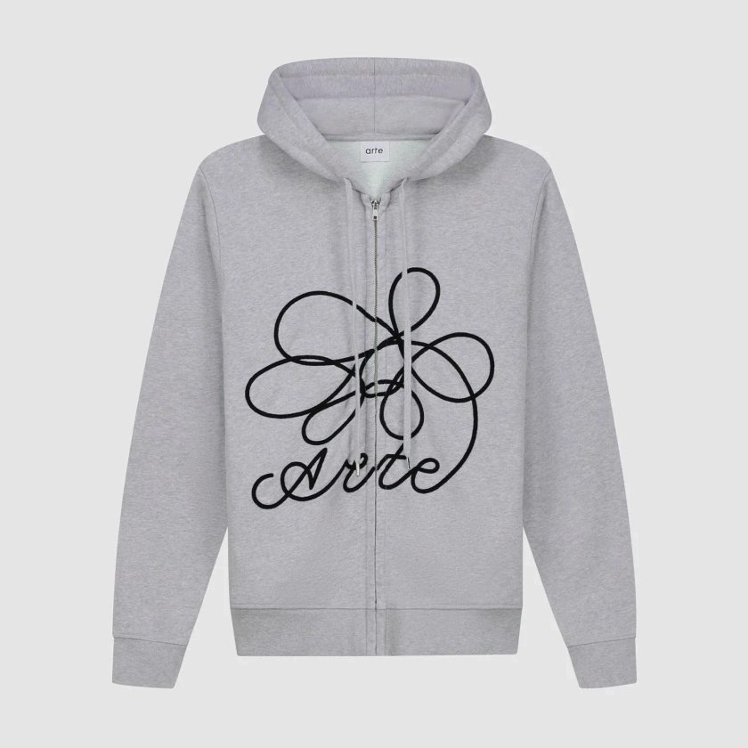 Sweat à capuche zippé avec logo fleuri - Gris