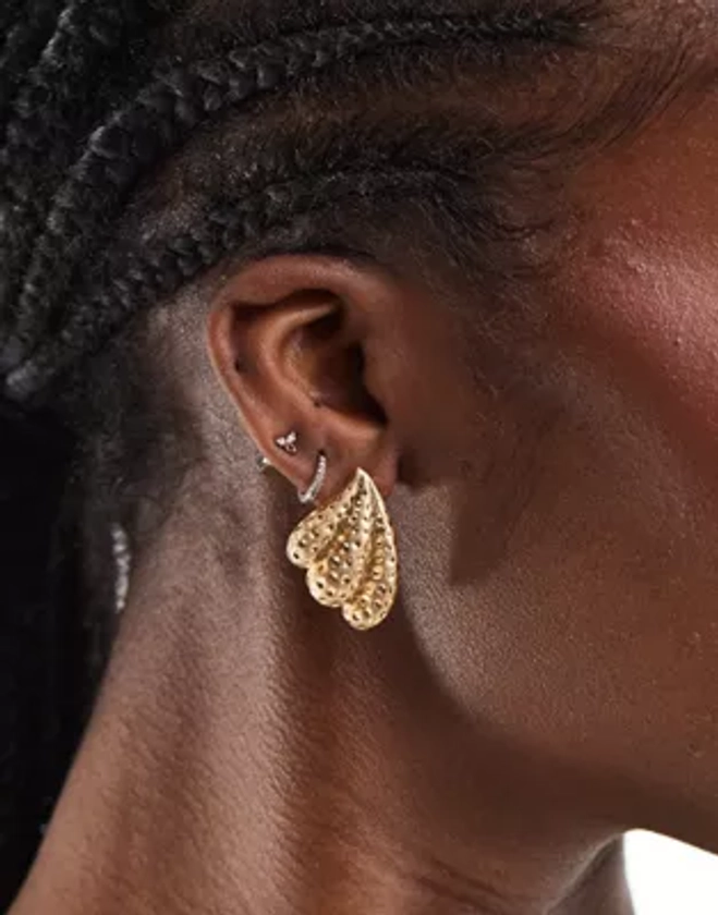 DesignB London vintage textured stud earrings in gold | ASOS
