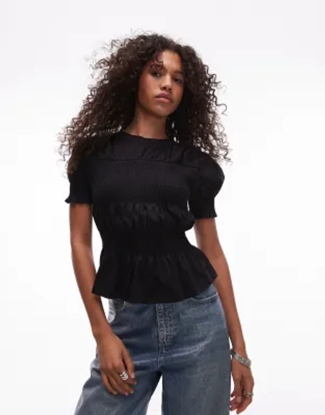 Topshop - T-shirt à empiècement froncé - Noir | ASOS