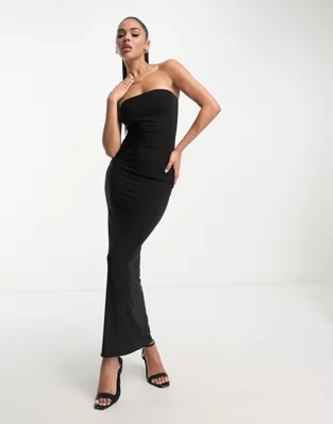 Fashionkilla sculpted bandeau midi bodycon dress in black | ASOS