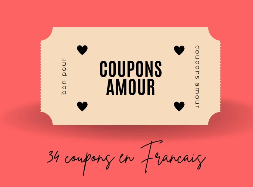 Love coupons in French for romantic couples Instant download - Etsy France