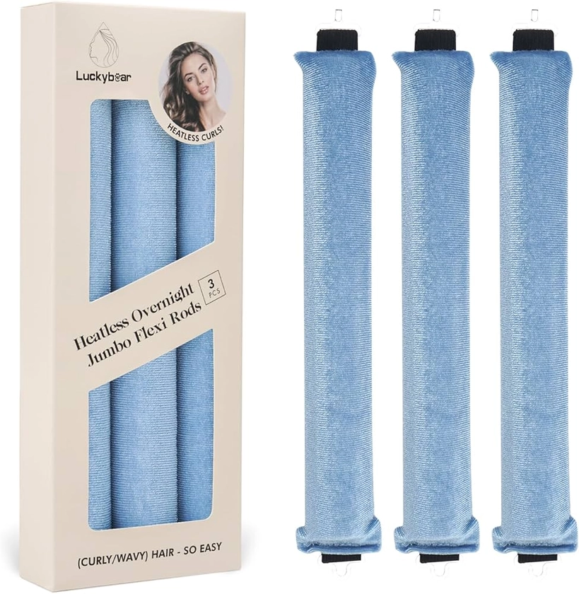 Jumbo Satin Flexi Rods for Heatless Overnight Curls, Soft No-Heat Hair Styling Tools for All Hair Types, 3pcs Blue