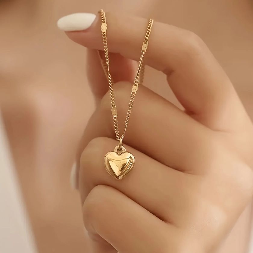 Elegant Fashion Heart Shaped Pendant Necklace Adjustable - Temu