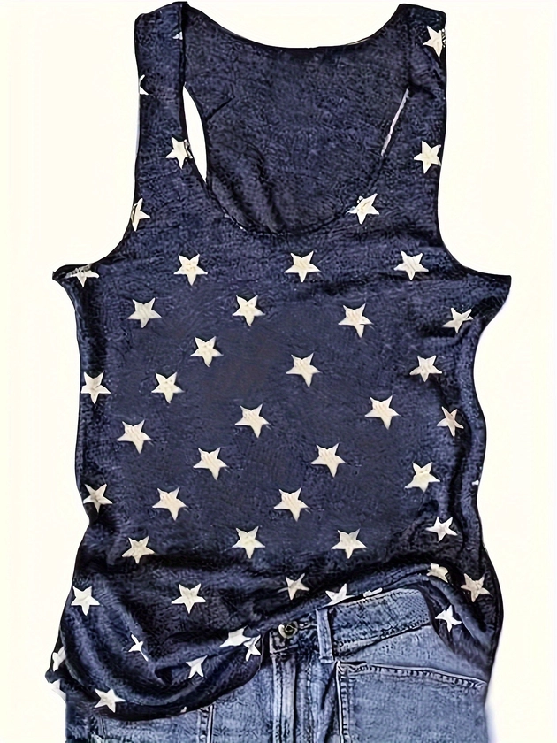 Star Print Tank Top, Casual Sleeveless Tank Top For Summer, Women&#39;s Clothing