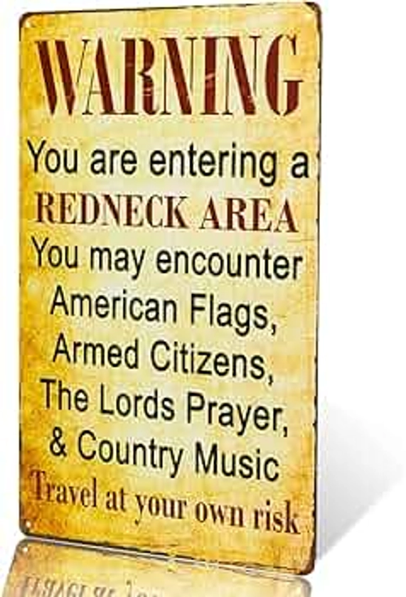 dingleiever-Warning You are Entering a Redneck Area Vintage Metal/Tin Sign Poster, Gas Oil, for Man Cave/Garage Shabby Chic Wall Sticker