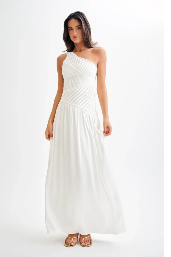 Jenna One Shoulder Pleated Maxi Dress - Ivory