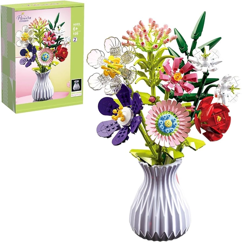 Amazon.com: Mini Bricks Flower Bouquet Building Sets,Artificial Flowers with Vase,Mother's Day DIY Unique Decoration Home,Botanical Collection and Table Art,for Adults for Ages 6-12 yrs Old Girl for Gift (730PCS) : Toys & Games