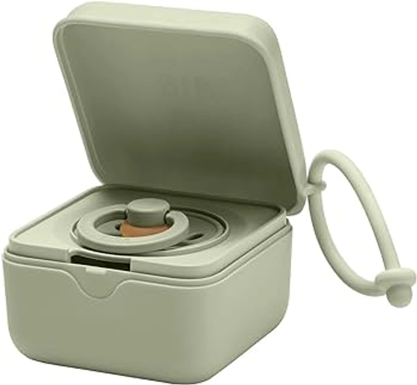 BIBS Pacifier Box with Strap. Soother Holder and Steriliser case. 100% BPA Free Food-Grade Material. Made in Denmark. Sage