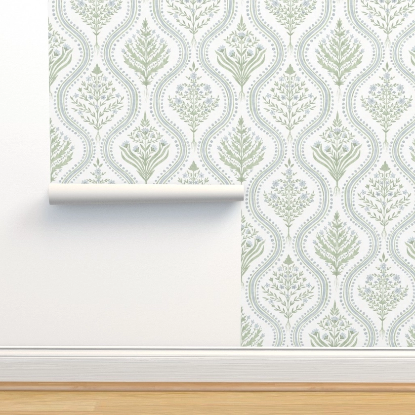 Custom Large Monticello Green and Blue Wallpaper | Spoonflower