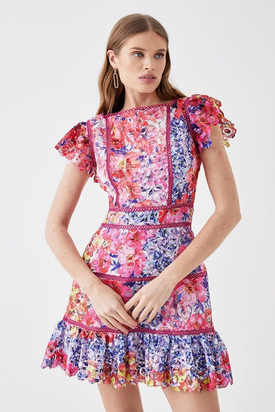 Dresses | Printed Lace Mini Dress With Trims | Coast