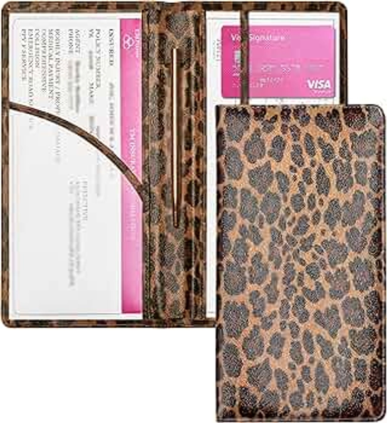 Yarnic Leopard Car Registration and Insurance Holder, Car Document Holder with Magnetic Closure, Car Organizer Vehicle Glove Box Compartment Organizer, Car wallet Case for Teens Men Women