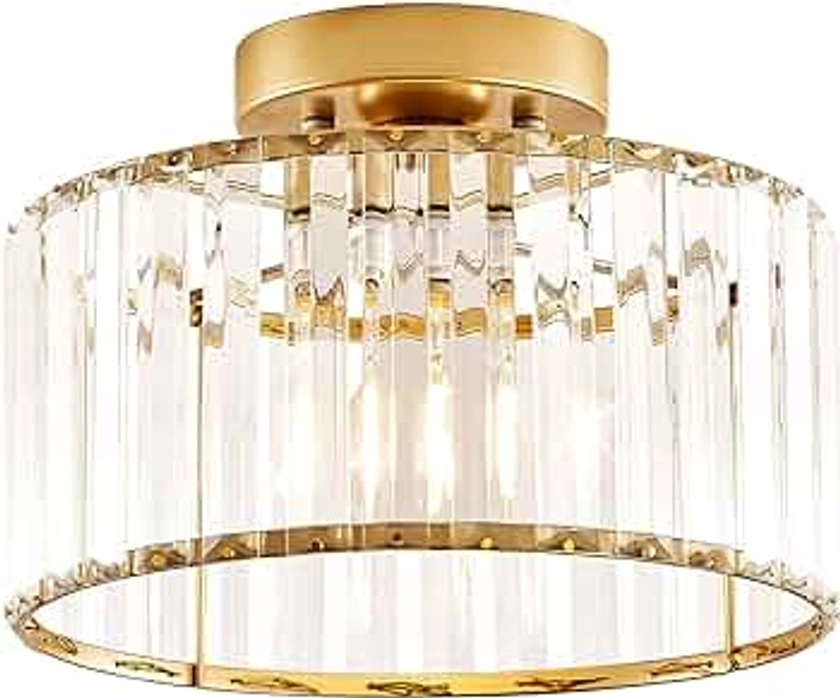 Modern Gold Semi Flush Mount Ceiling Light Crystal Hallway Light Fixture Metal Close to Ceiling Lamp for Kitchen Living Room Bathroom Entryway Bedroom