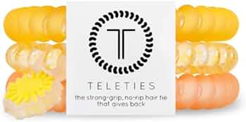 TELETIES - Small Spiral Hair Coils - Summer Collection - Ponytail Holder Hair Ties for Women - Phone Cord Hair Ties - Strong Grip, No Rip, Water Resistant, No Crease - 3 pack - Summer Solstice