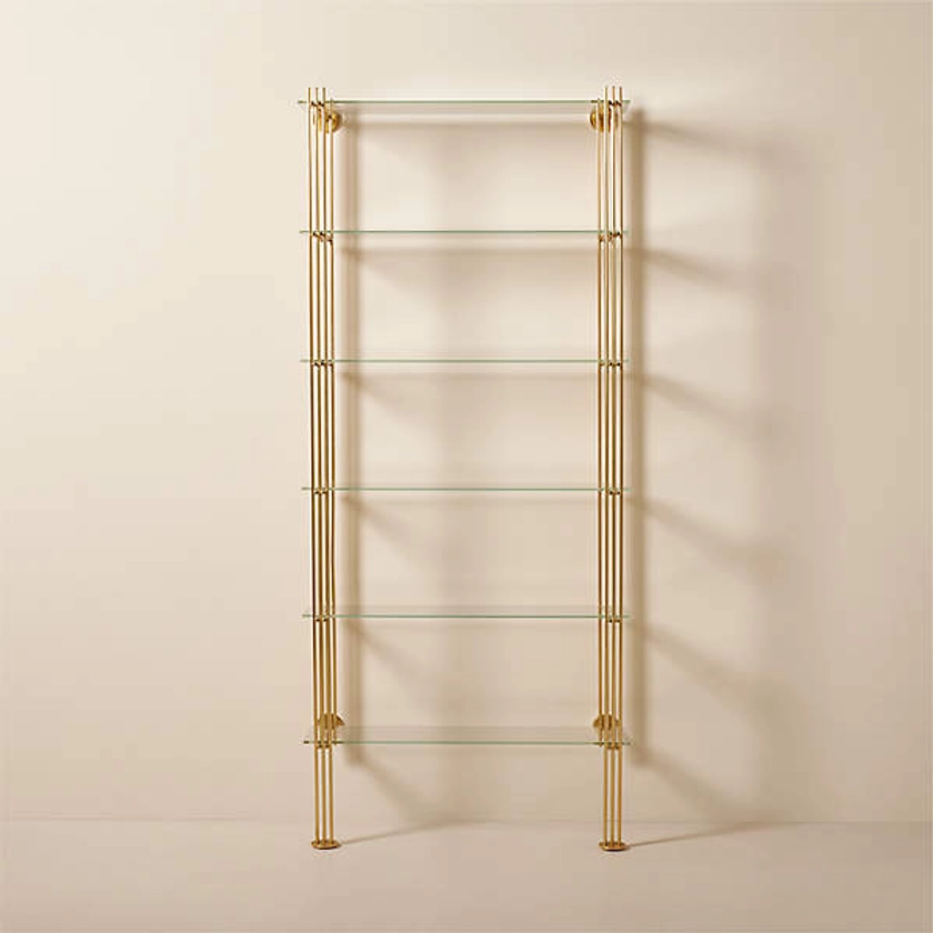 Cambio Brushed Brass Wall Mount Bookshelf with Glass Shelves + Reviews | CB2
