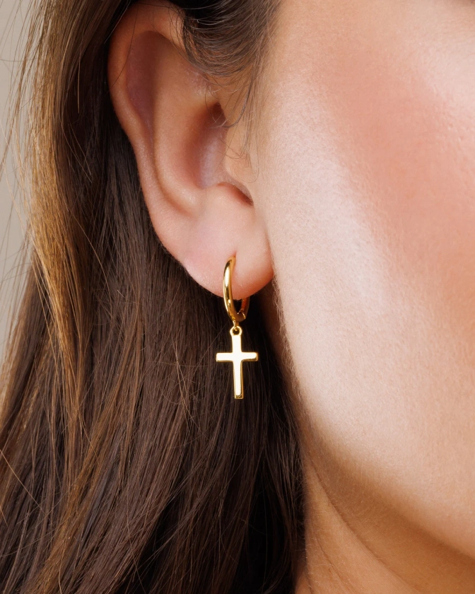 Gold Cross Hoops, Dangle Cross Earrings, Minimalist Earrings, Cross Hoop Earrings, Religious Jewelry, Gift for Her, Classic Cross Hoop - Etsy