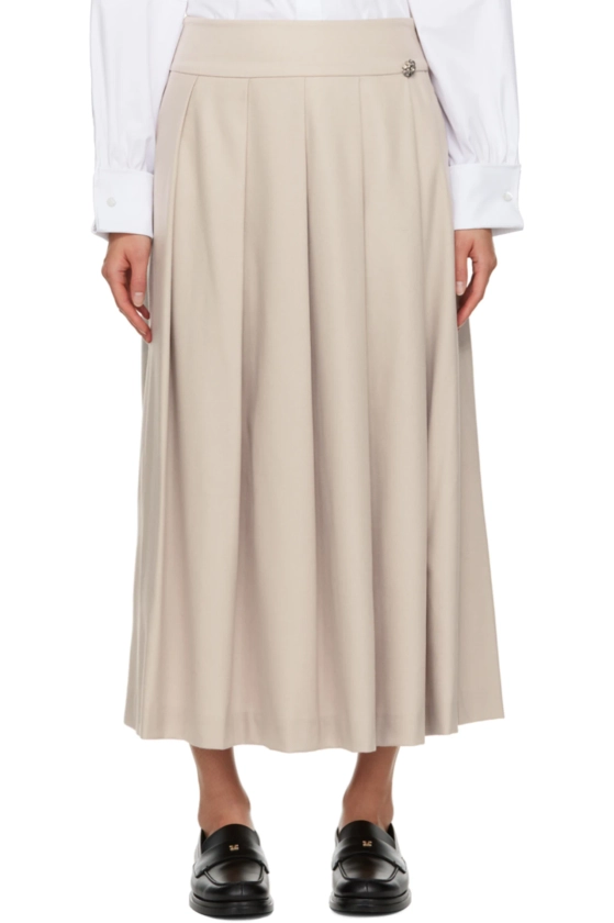 Taupe Pleated Midi Skirt