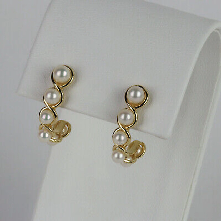 14k Yellow Gold, Cultured Pearl Women's Half Hoop Stud Earrings