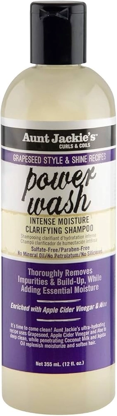 Aunt Jackie's Grapeseed Style and Shine Recipes Power Wash Intense Moisture Clarifying Hair Shampoo, 12oz.