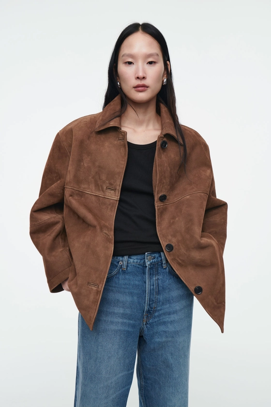 COLLARED SUEDE JACKET - BROWN - COS