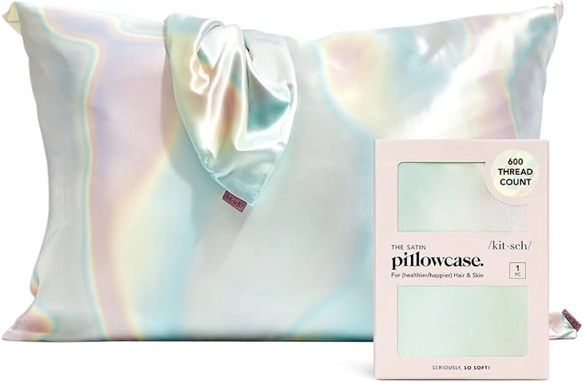 Kitsch Satin Pillowcase for Hair and Skin, Softer Than Silk Pillow Cases Queen, Cooling Satin Pillowcase with Zipper Closure, Pillow Case Cover, Satin Pillow Cases Standard Size (Aura, 1 Pack)