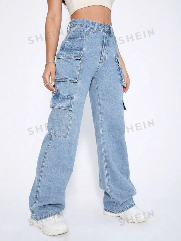 SHEIN EZwear Flap Pocket Cargo Jeans