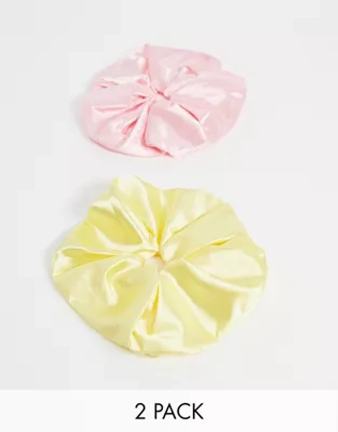 Reclaimed Vintage Inspired scrunchie 2 pack in yellow and pink satin | ASOS