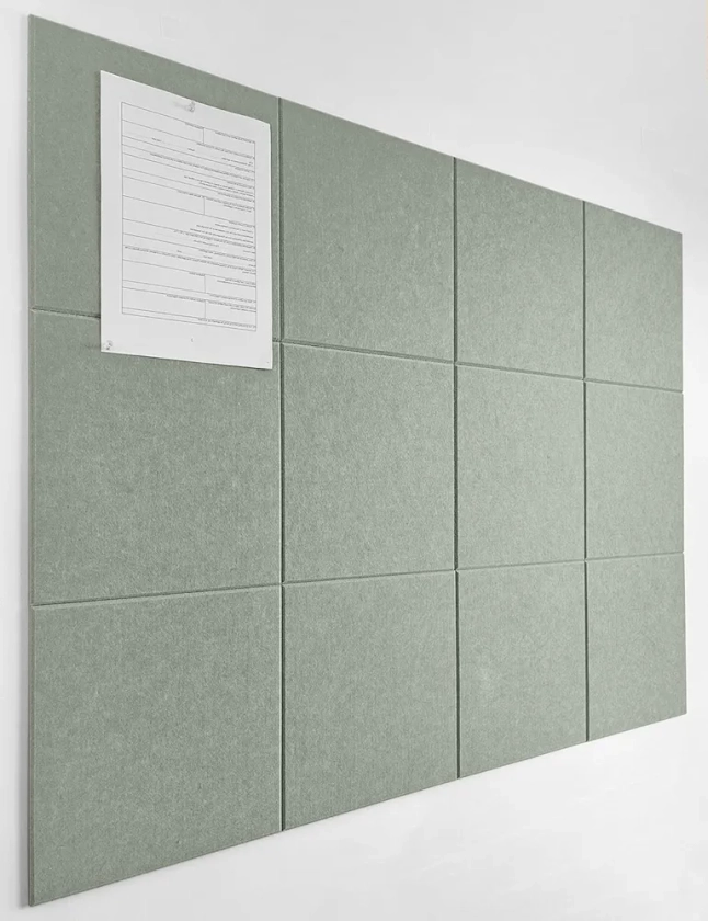 Large Cork Board Alternative - 47"x35" 12 Pack Felt Wall Tiles with Safe Removable Adhesive Tabs, Cork Boards for Walls Pin Board Tack Board Cork Board 48 x 36 for Home Office - Sage