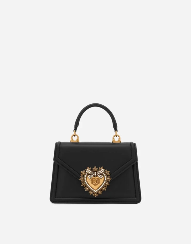 Petit sac Devotion en cuir de veau lisse en Noir pour femme | Dolce&Gabbana®