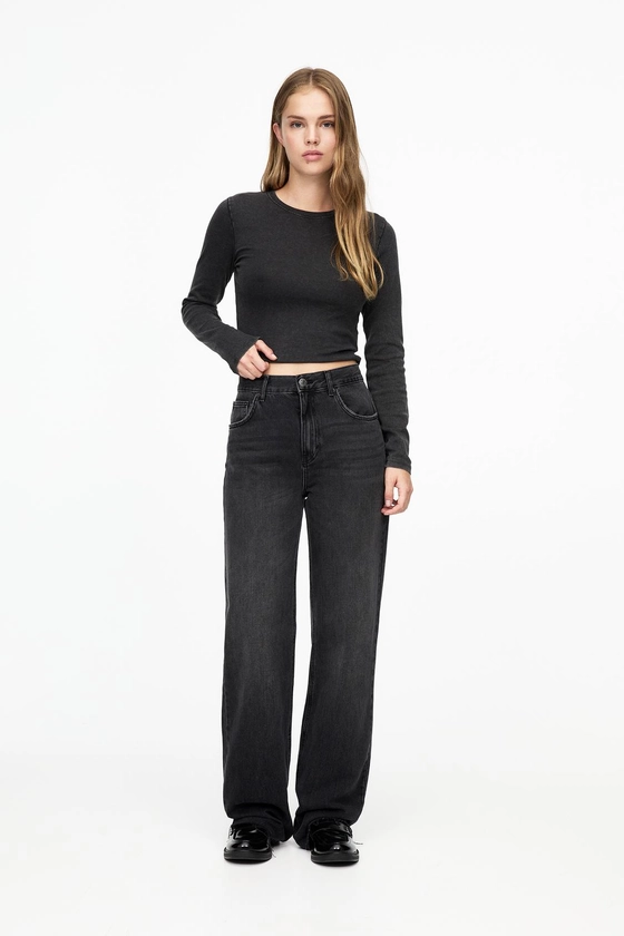 Jean droit taille haute - pull&bear