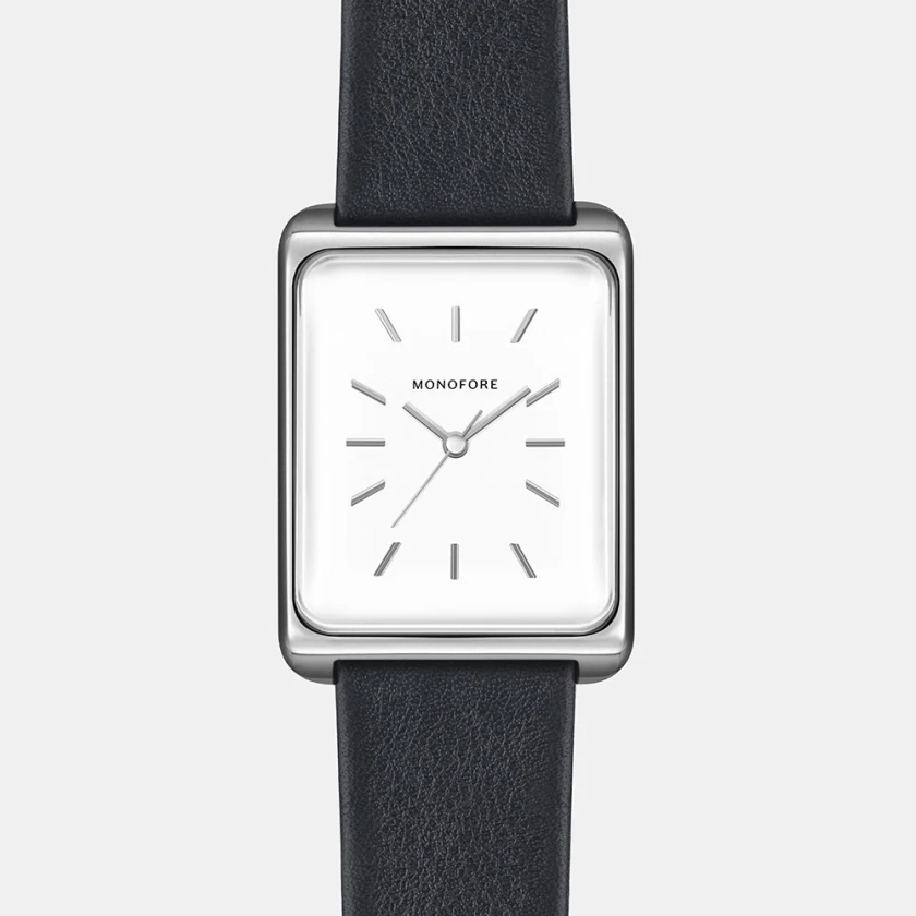 MONOFORE | M01 Silver Watch 38mm - Black Leather | Minimalist Rectangular Watches | Online Store