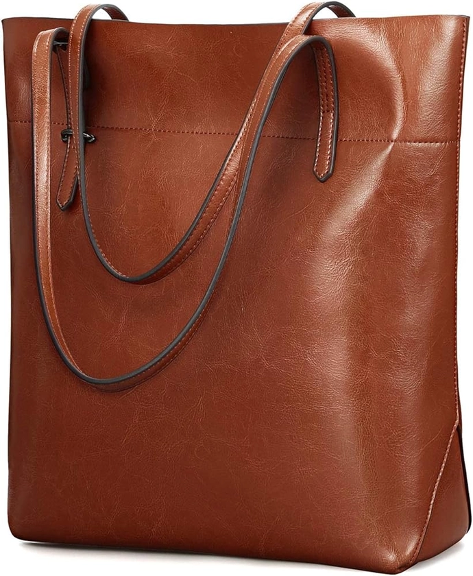 Kattee Vintage Genuine Leather Tote Shoulder Handbag for Woman with Adjustable Handles