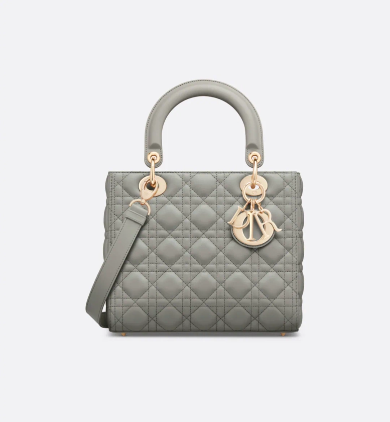 Medium Lady Dior Bag Stone Gray Cannage Lambskin | DIOR