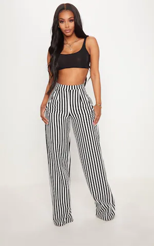 Shape Black Striped Wide Leg Pants | Curve