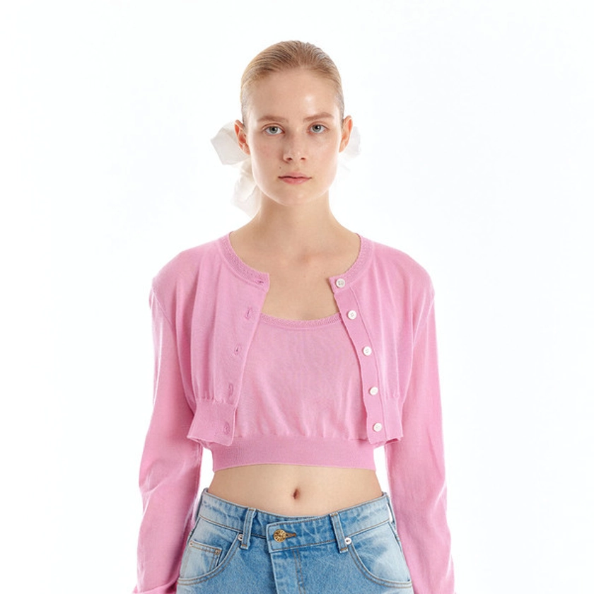 URI Cashmere Crop Cardigan - Light Pink