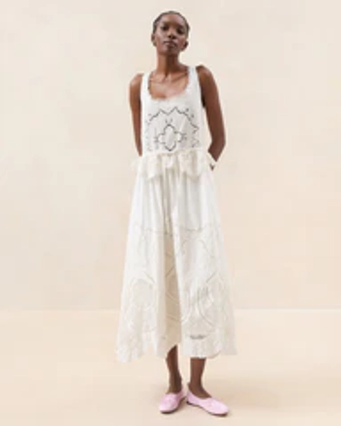 Dominique Milk Lace Paneled Dress