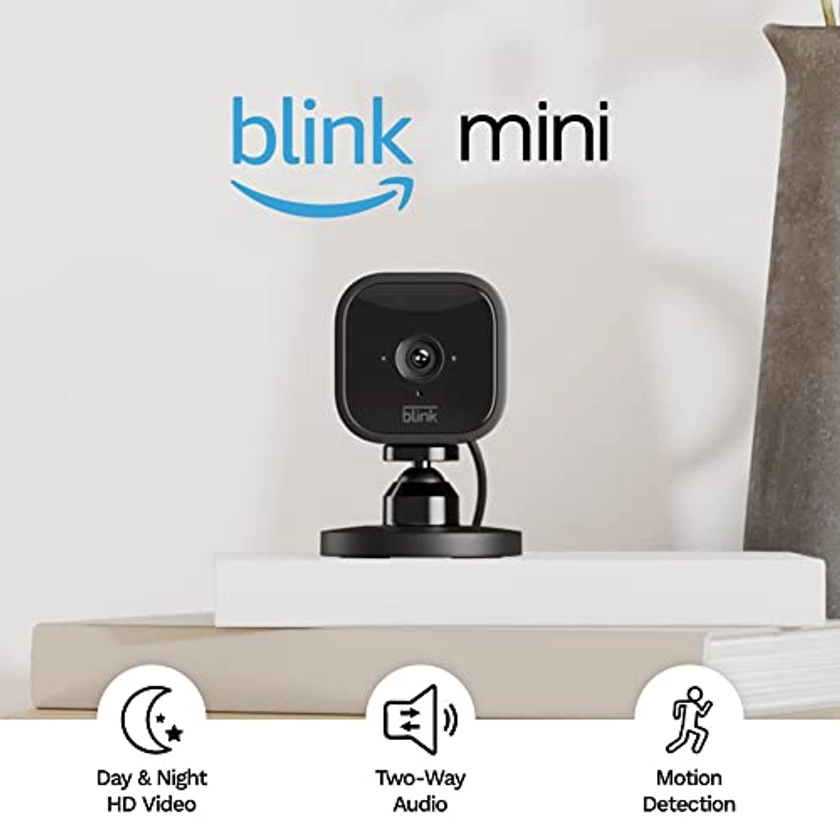 Blink Mini – Compact indoor plug-in smart security camera, 1080p HD video, night vision, motion detection, two-way audio, easy set up, Works with Alexa – 3 cameras (Black)
