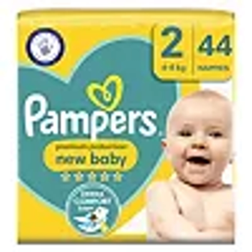 Pampers Premium Protection New Baby Size 2, 44 Nappies, 4kg - 8kg, Essential Pack