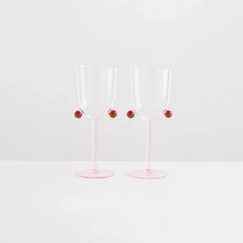 Maison Balzac 2 POMPOM WINE GLASSES | PINK & AMBER