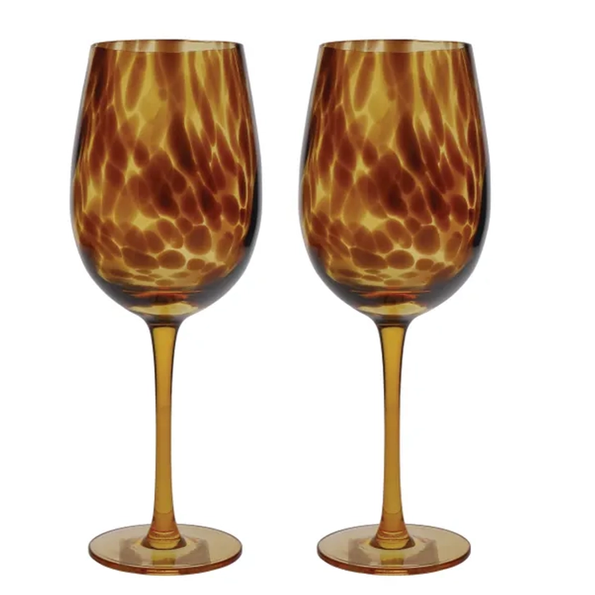 BarCraft Set of 2 Tortoiseshell Wine Glasses