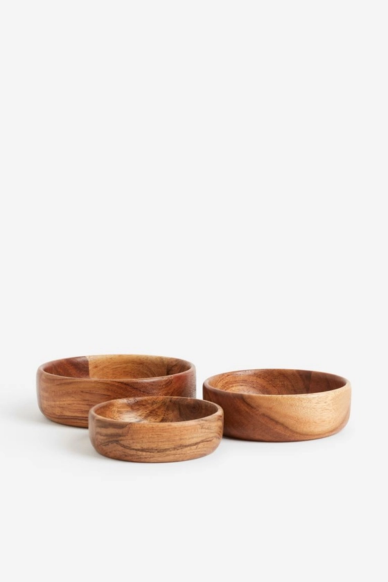 Set van drie houten schaaltjes - Bruin/acaciahout - HOME | H&M NL